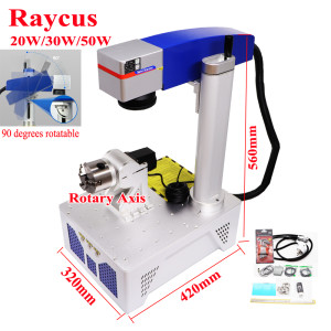 50W Raycus Fiber Laser Metal Engraver 30W 20W Metal Laser Marking Engraving Machine with Rotary Axis RC1001 Galvanometer